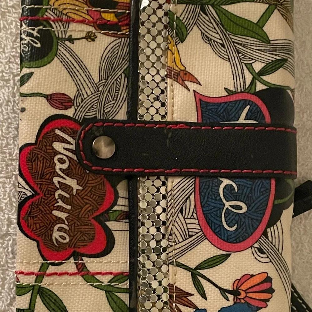 VTG: Sakroots Slim Clutch Bag (8.5 x 6) Nature Peace Ivory/Blk trim Sequins